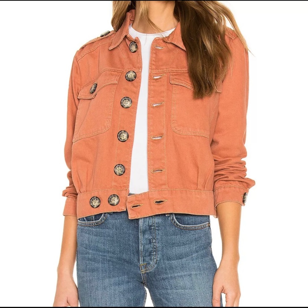 Free People Slouchy Eisenhower Denim Jacket 100% Cotton in Terracotta Size S